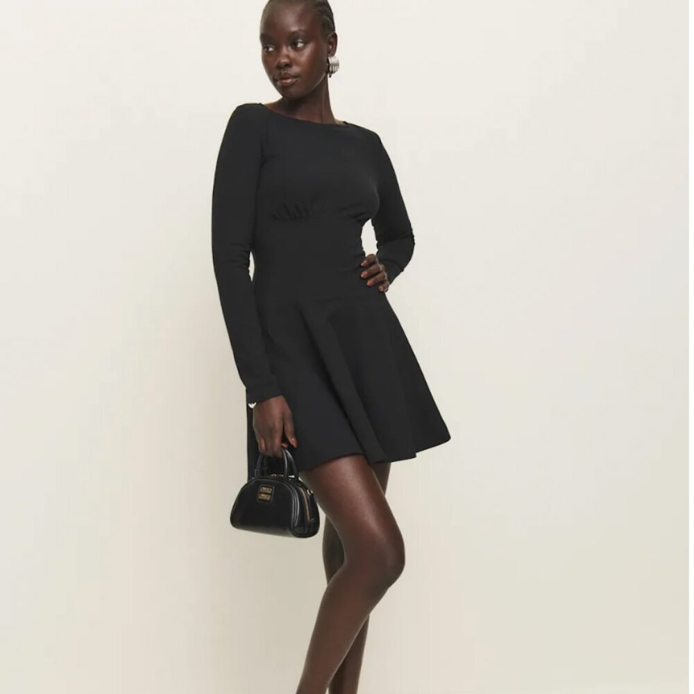 Reformation Melissa Knit Mini Dress NWT Size XL Black Long Sleeve A-Line